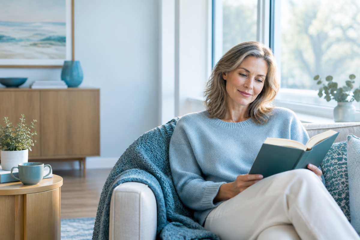 Woman enjoying a quiet morning reading